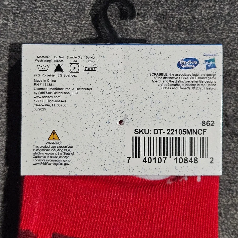 Hasbro Gaming Scrabble‎ Men's Crew Socks Red I Make My Own Rules Size 6-12 NEW